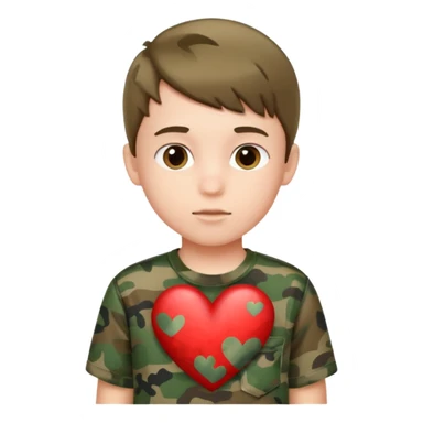 portrait of boy indoors with camo heart sticker