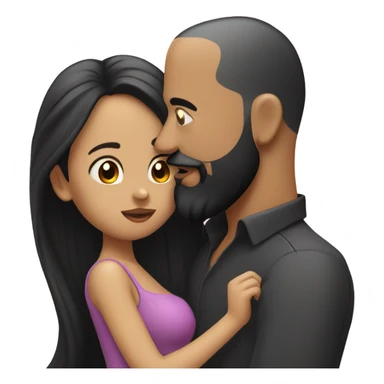 Bald man with black beard and girl with long black hair kiss sticker