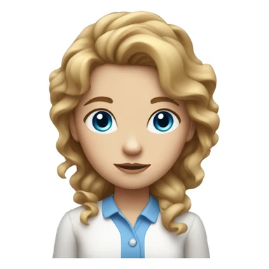 girl with light brown wavy hair blue eyes white shirt sticker