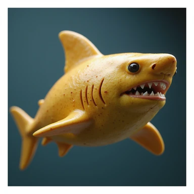 a mango shaped like a shark, highly realistic and detailed, photorealistic style sticker