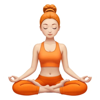 caucasian woman with ponytail in lotus position meditating, eyes closed, peaceful expression, bright orange yoga clothes sticker