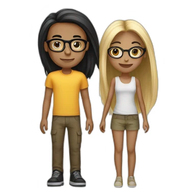 girl with bro2n long straight hair and black round glasses and bald boy sticker