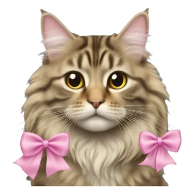 Long haired tabby cat with pink bow on sticker