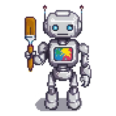 robot holding a paintbrush sticker