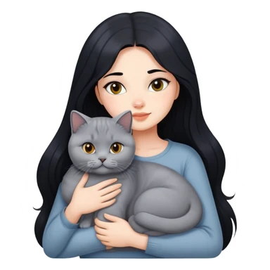 A beautiful girl with long black hair hugs a British Shorthair sticker