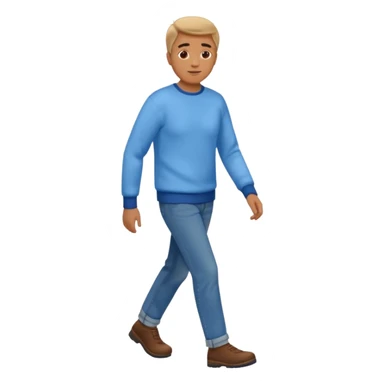 man with blue jean light blue sweater walking sticker
