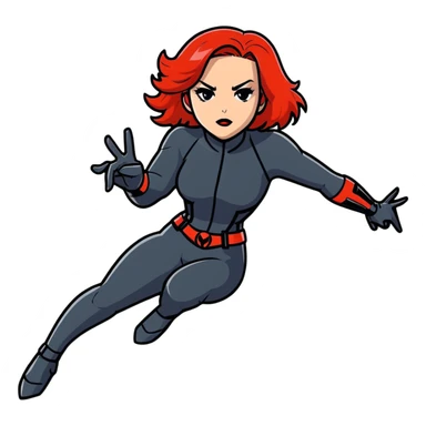 Black Widow superhero from Avengers in action pose, red hair, black suit sticker