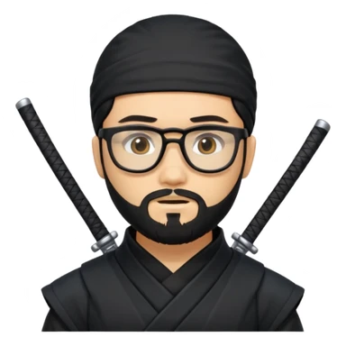 Man with black hair and beard wearing glasses in a ninja costume sticker