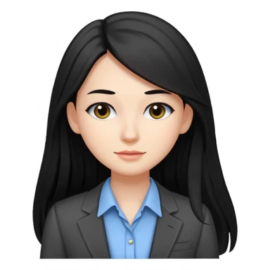 accountant with black long hair without glasses, modern clothes, girly sticker