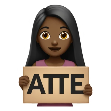 A brown skin girl with black long straight hair holding a sign that says "ate" sticker