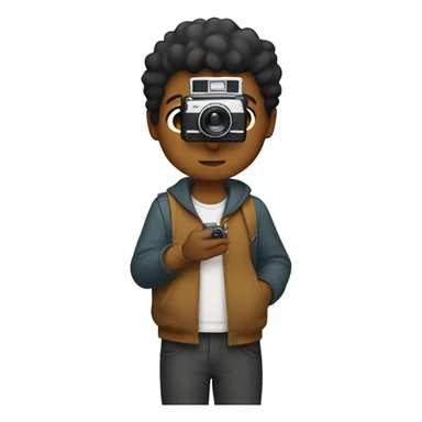 Boy holding a Polaroid camera up to face sticker