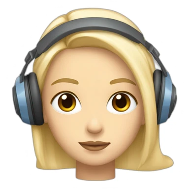 Femme yeux bleus, cheveux longs et blonds, avec un casque musique beige sticker