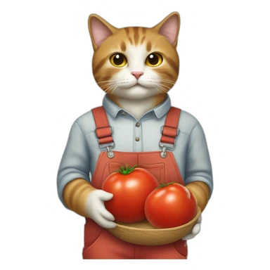 a cat with a tomato in overalls sticker