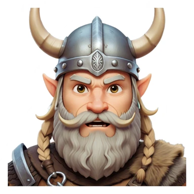 Clash of Clans aesthetic: Cinematic Comical Viking Portrait Emoji, Head tilted dramatically with an exaggerated, fun expression and wide, comically expressive eyes, featuring a rugged yet cartoonish build with a quirky Viking helmet with oversized horns and a playful beard, his face rendered in natural skin tone, Simplified yet hilariously expressive features, highly detailed, glowing with a slightly sassy, vibrant radiance, high shine, dramatic yet playful, stylized with an air of cheeky Nordic mischief, soft glowing outline, capturing the essence of a meme-worthy Viking bringing humor to epic adventures! sticker