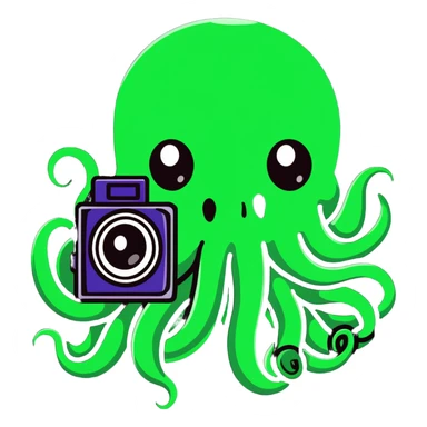 Cthulhu as a cameraman, eldritch horror with tentacle face filming with a camera sticker