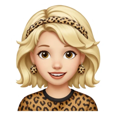Une fille blonde et joyeuse. Elle porte une coiffure rock et originale avec 3 pinces pour cheveux  léopard et motif peau de vache. sticker