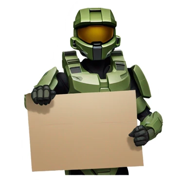 halo master chief holding up a cardboard sign sticker