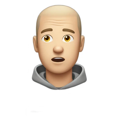 tired white man with buzz cut in gray sweatshirt and very terrified sticker