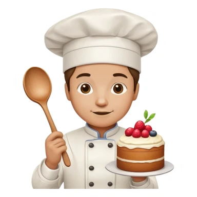 chef with cooking hat spoon and cake sticker