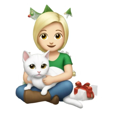 Blond baby with two white and grey Sibirien cats under a Christmas tree sticker