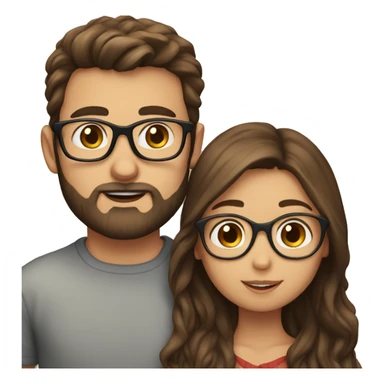 Boy with brown hair and a beard kissing girl with brown hair and glasses sticker