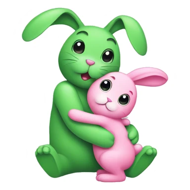 Green bunny hugging pink bunny sticker