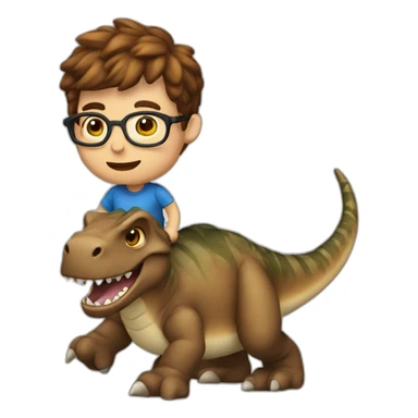 brown hair white male with round glasses riding a dinosaur sticker