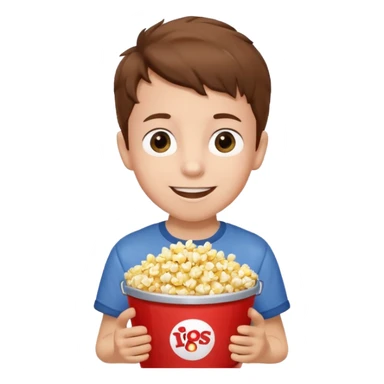 a young boy holding a bucket of popcorn sticker