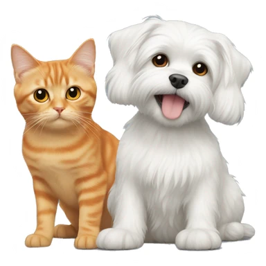 White Maltese next to orange cat sticker