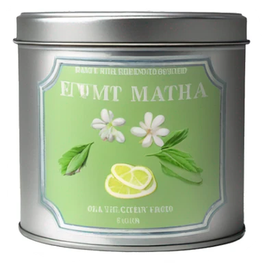 pretty matcha scented candle in silver tin with vintage label realistic sticker