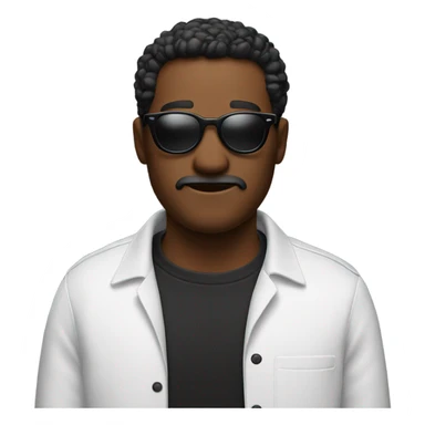 emoji black mang red shirt glasses standing next to white eoman sticker