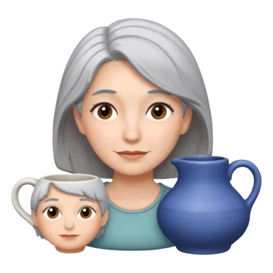Woman with grey hair with ceramics sticker