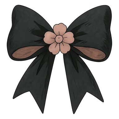 gothic bow, black and pink, ghibli style sticker