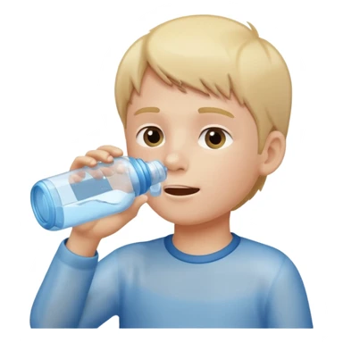 young boy drinking water from a bottle sticker