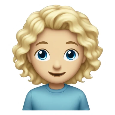 Blond girl Blue eyes and a boy with dark curly hair smiling and looking at her sticker