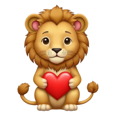 Cute lion holds heart sticker
