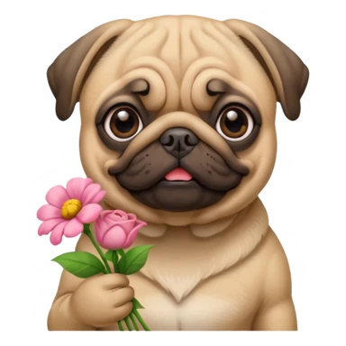 pug dog holding flowers sticker