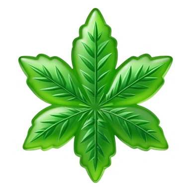 generate an emoji-style image of a gusher gummy shaped like a marijuana flower sticker