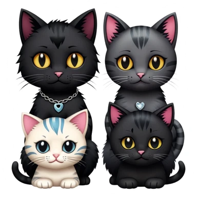 three emo cats in love with tattoos and cool hair, plus five emo kittens sticker