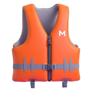 A life jacket in a 3D cartoon style on a white background, 3D rendering, high resolution, bright colors, with a perspective composition, high saturation, prominent details, a floating effect, and a lively atmosphere. sticker