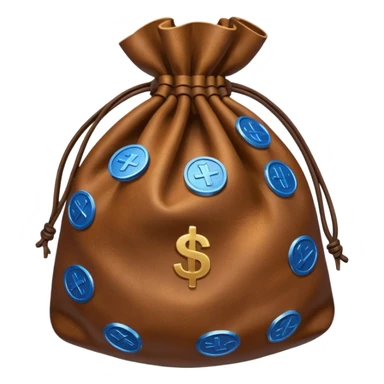 brown money bag full off blue coins sticker