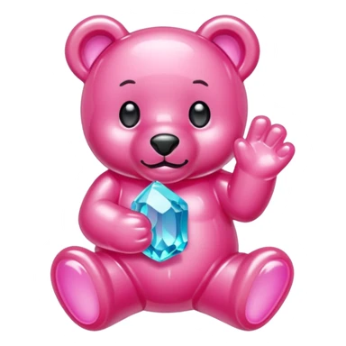 Pink Gummybear with crystal type structure for skin holding a crystal sticker