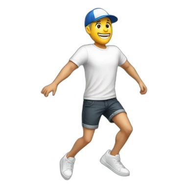 white man, t-shirt, cap and short shorts, dancing sticker