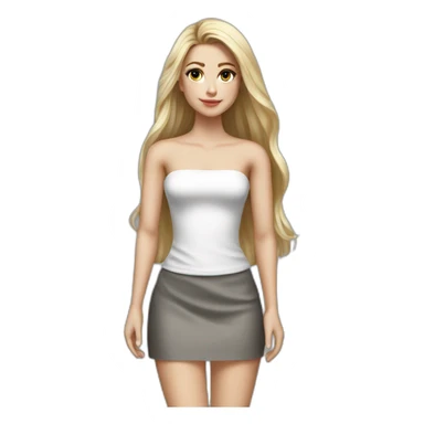 hyperrealist caucasian long hair blonde brown eyes strapless white top gray tight mini skirt black shoes full body sticker