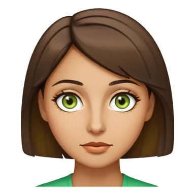 Short brown hair, olive skin, a bit lighter than olive, green eyes, and a woman. sticker