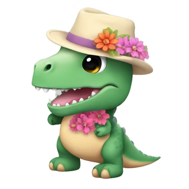 Dinosaur Pimpus with hat and flowers in hand plushy  sticker