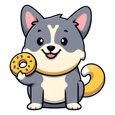 dog holding a donut sticker