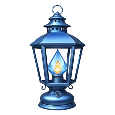 Silvery metallic shiny alloy magical will-o-wispy dark ominous floating glowing diamond-shaped old antique lantern lamp with a blue flame inside it  sticker