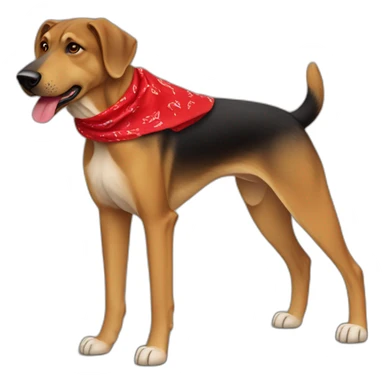 65% Coonhound 35% German Shepherd mix dog wearing small plain red bandana walking left sticker