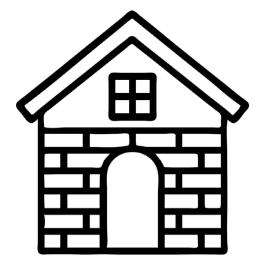 a brown brick house with a red door, minimal icon sticker
